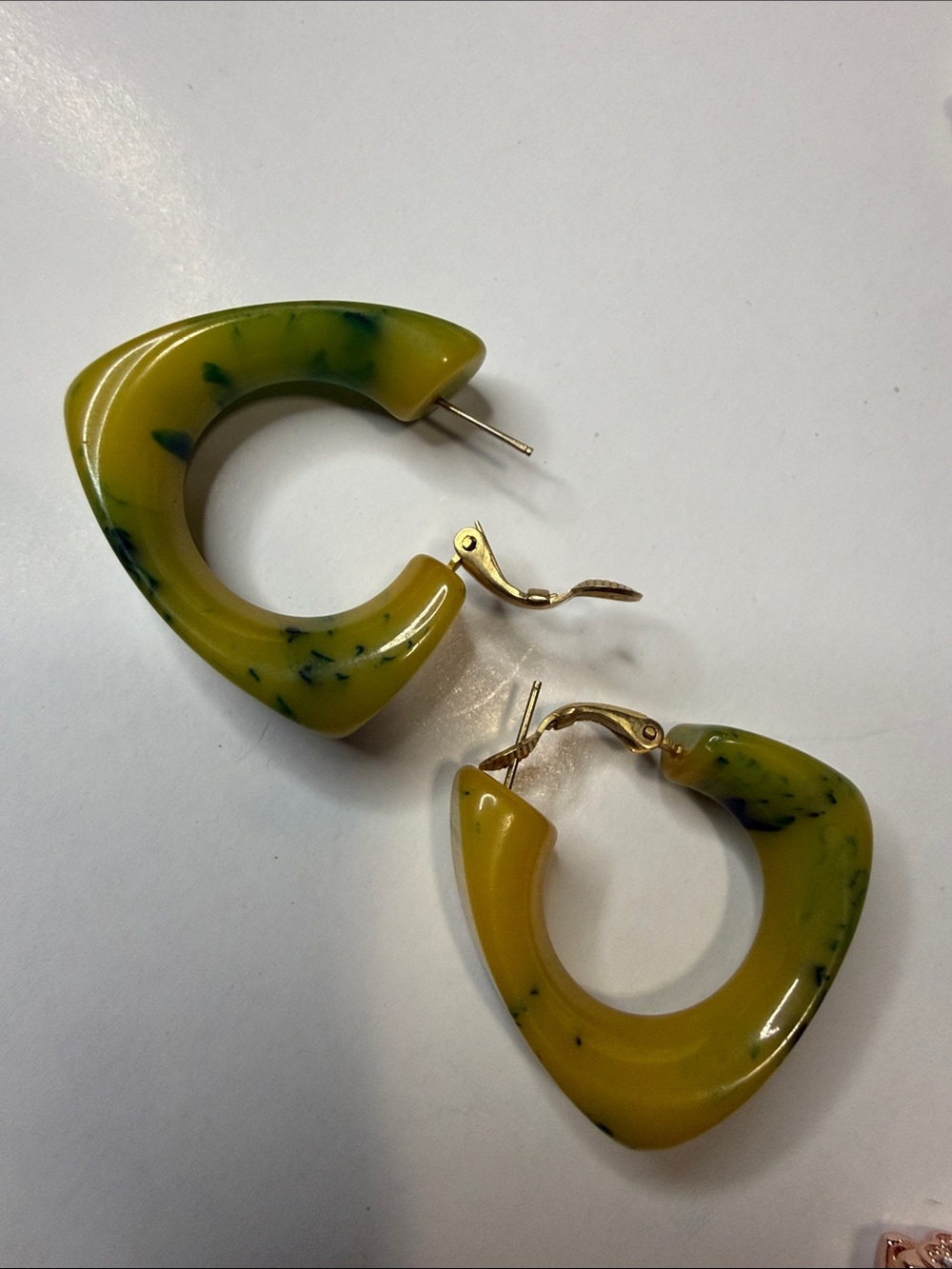 Yellow Hoop Earrings with Green Flecks - Women Jewelry